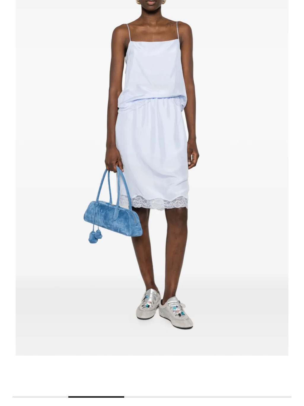 Light Blue Slip Skirt Set With Lace Trim